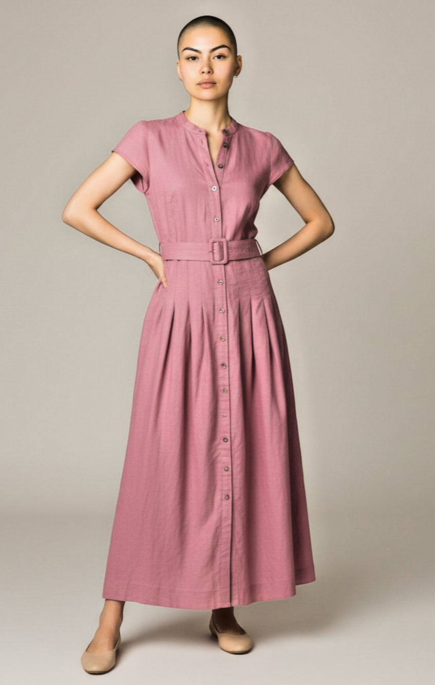 Boden Arabella Pink Linen Blend Maxi Dress Belted Cottagecore Prairie Modest